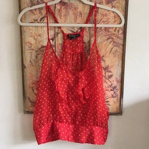 LF ROYAL LOVE SEMI CROP SHEER RED DOT TANK TOP S